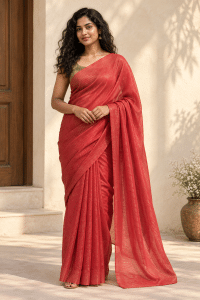 Red and Gold Sari Stripe Saree